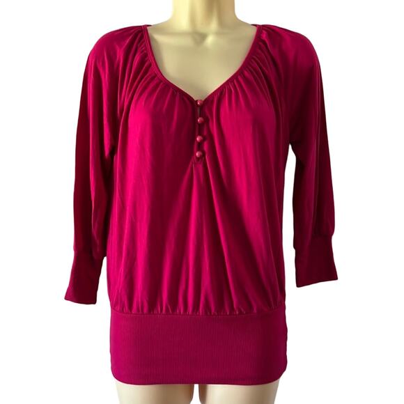 Old Navy Tops - Old Navy Bright Pink Knit Top with Bottom Band Woman Size Small Pullover